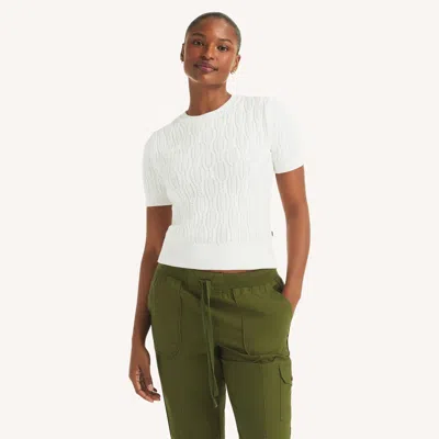 Nautica Womens Cable-knit Short-sleeve Sweater In White