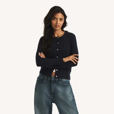 Nautica Womens Cable-knit Cardigan In Black