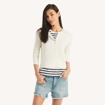 Nautica Womens Cable-knit Cardigan In White