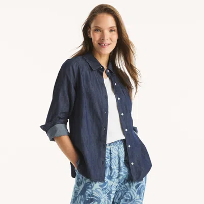 Nautica Womens Chambray Button-up Shirt In Blue