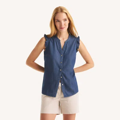 Nautica Womens Chambray Denim Button-up In Multi