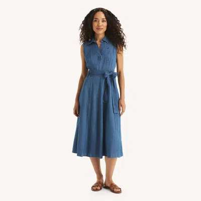 Nautica Womens Chambray Shirt Dress In Blue