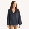 Nautica Womens Chambray V-neck Top In Blue