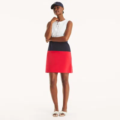 Nautica Womens Colorblock Lace-up Dress In White