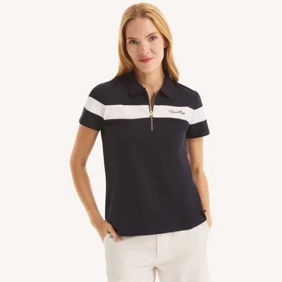 Nautica Womens Colorblock Zip-up Polo In Black
