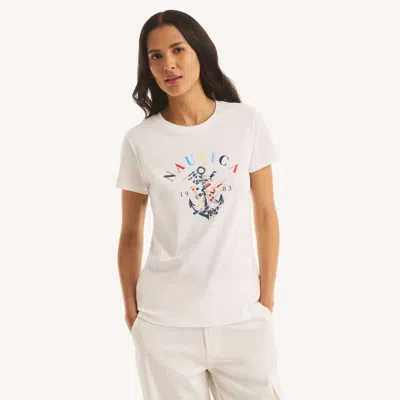 Nautica Womens Colored Anchor Graphic T-shirt In White