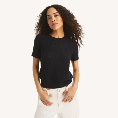Nautica Womens Diamond Short-sleeve Sweater In Black