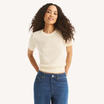 Nautica Womens Diamond Short-sleeve Sweater In White
