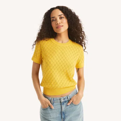 Nautica Womens Diamond Short-sleeve Sweater In Yellow