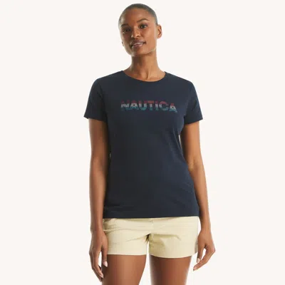 Nautica Womens Disco Logo Foil Graphic T-shirt In Multi