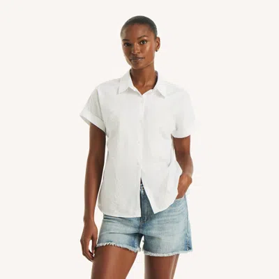 Nautica Womens Embroidered Camp Shirt In White