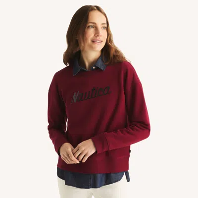 Nautica Womens Fleece Logo Crewneck Sweatshirt In Red