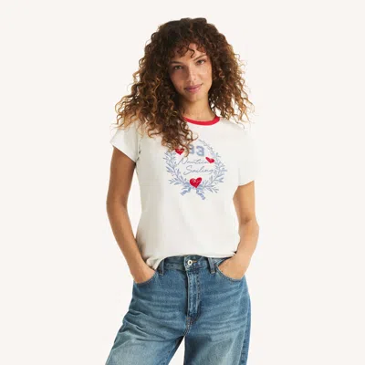 Nautica Womens Flocked 1983 Heritage Logo Graphic T-shirt In Purple