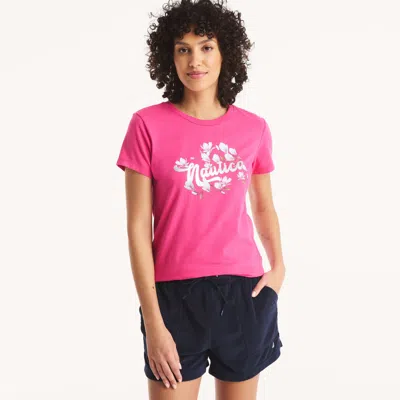 Nautica Womens Floral Logo Foil Graphic T-shirt In Multi