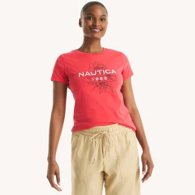 Nautica Womens Floral Logo Graphic T-shirt
