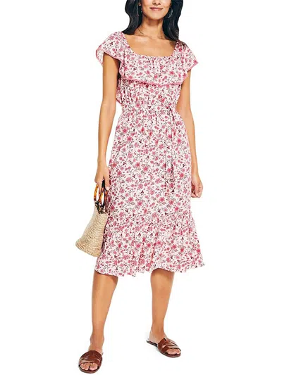 Nautica Womens Floral Off-the-shoulder Midi Dress In Pink