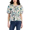 Nautica Womens Floral Print Cotton Peplum Top In White