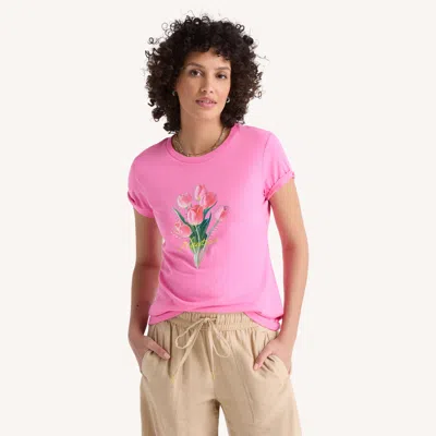 Nautica Womens Floral Studded Graphic T-shirt In Pink