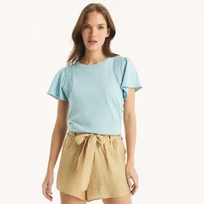 Nautica Womens Flutter-sleeve Top In Blue