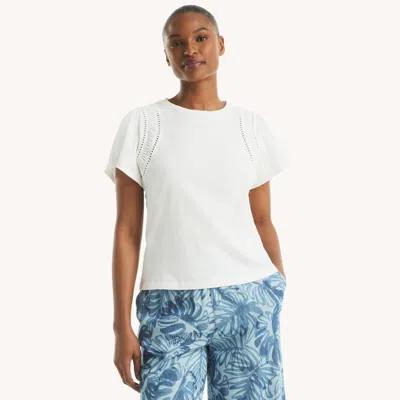Nautica Womens Flutter-sleeve Top In White