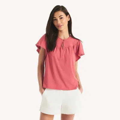 Nautica Womens Flutter-sleeve T-shirt In Pink