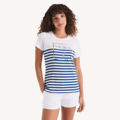 Nautica Womens Foil Heritage Graphic T-shirt In White