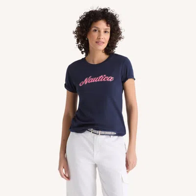 Nautica Womens Foil Heritage Logo Graphic T-shirt In Blue