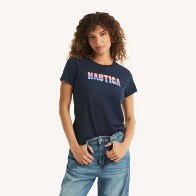 Nautica Womens Foil Heritage Logo Graphic T-shirt In Blue