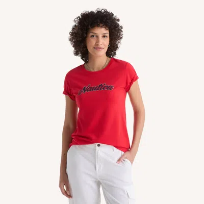 Nautica Womens Foil Heritage Logo Graphic T-shirt In White