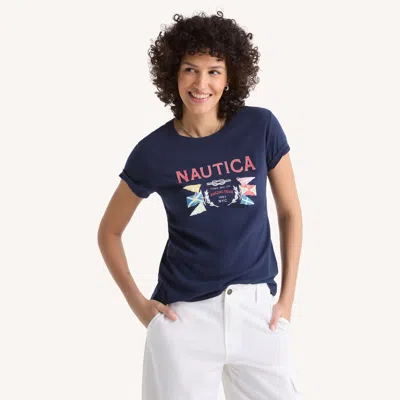 Nautica Womens Foil Sailing Flags Graphic T-shirt In Blue