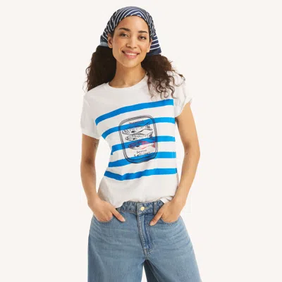 Nautica Womens Foil Sardines Graphic T-shirt In White