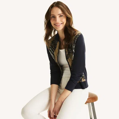 Nautica Womens Full-zip Plaid Sweater In Blue
