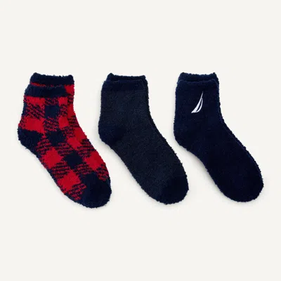 Nautica Womens Fuzzy Crew Socks, 3-pack In Red