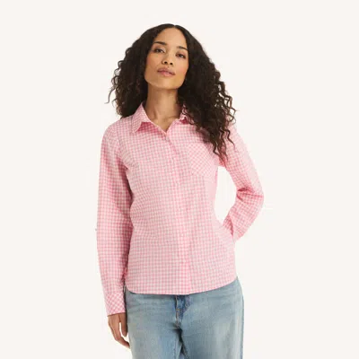 Nautica Womens Gingham Button-up Shirt In Pink