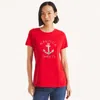 Nautica Womens Glitter Anchor Yachts Of Fun Graphic T-shirt In White