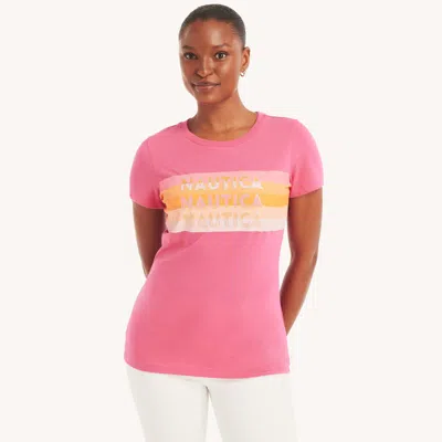 Nautica Womens Glitter Logo Graphic T-shirt In Blue
