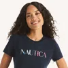 Nautica Womens Glitter Logo Graphic T-shirt In Blue