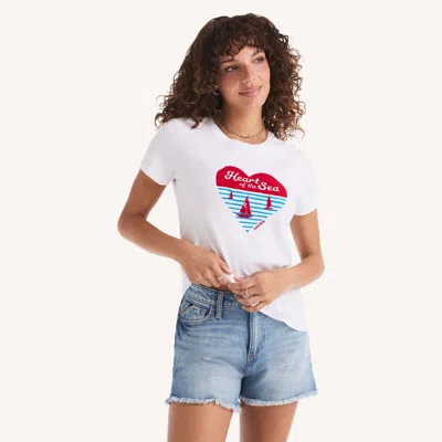 Nautica Womens Heart Of The Sea Graphic T-shirt In White