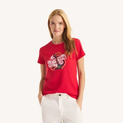 Nautica Womens Heritage Anchor Graphic T-shirt In Red