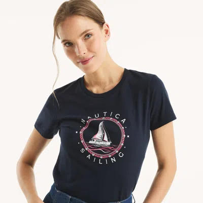 Nautica Womens Heritage Sailboat Studded Graphic T-shirt