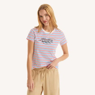 Nautica Womens Heritage Striped Glitter Graphic T-shirt In Multi