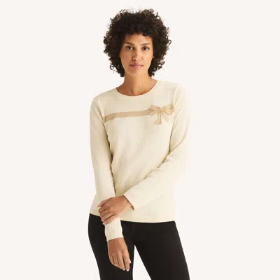 Nautica Womens Jacquard Bow Crewneck Sweater In Neutral