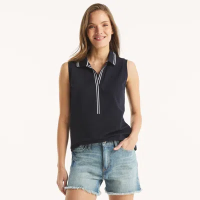 Nautica Womens Johnny Collar Polo In Blue