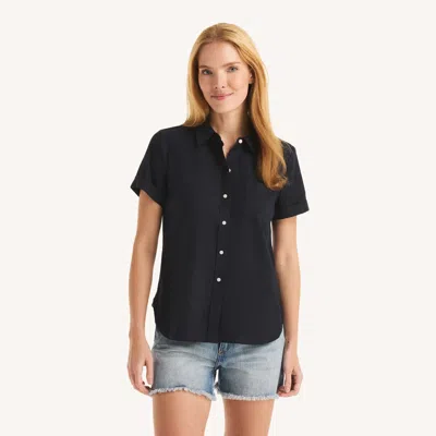 Nautica Womens Linen Camp Shirt In Black
