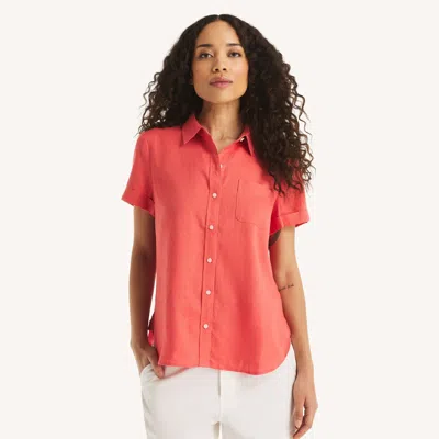 Nautica Womens Linen Camp Shirt In Red