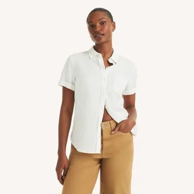 Nautica Womens Linen Camp Shirt In White
