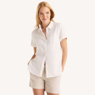 Nautica Womens Linen Camp Shirt In White