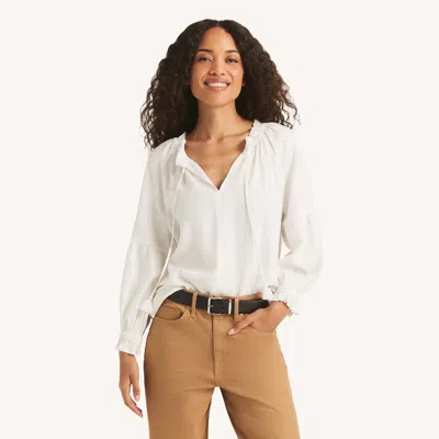 Nautica Womens Linen Poet Shirt In White