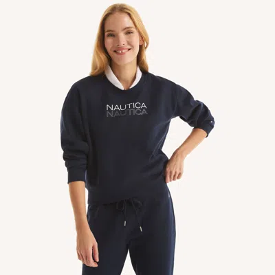 Nautica Womens Logo Crewneck Sweatshirt In Black