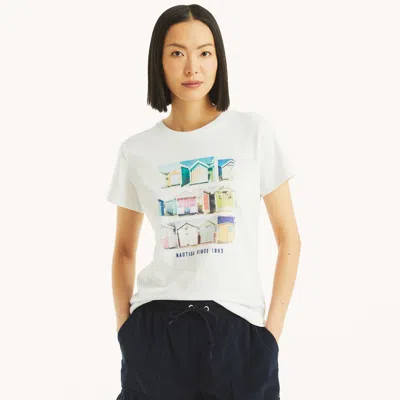 Nautica Womens Logo Graphic T-shirt In White